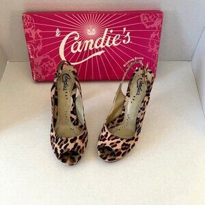 Candie's Vintage Cheetah Peep Toe Heels - Size 7.5
